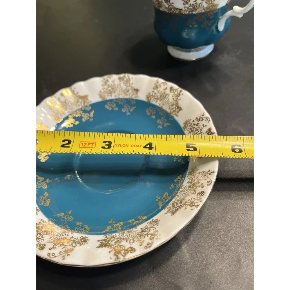 Royal Albert Regal Series Teal Blue w Gold Accents Tea Cup & Saucer Set England